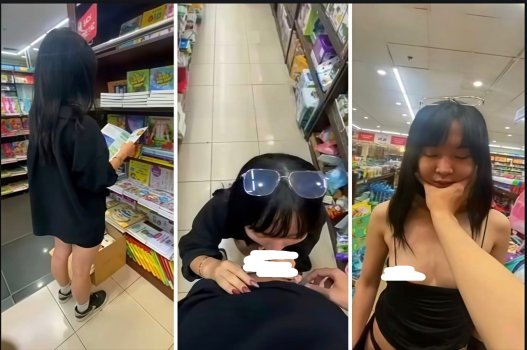 Em gái ham muốn mơn trớn ngay tại cửa hàng tiện lợi